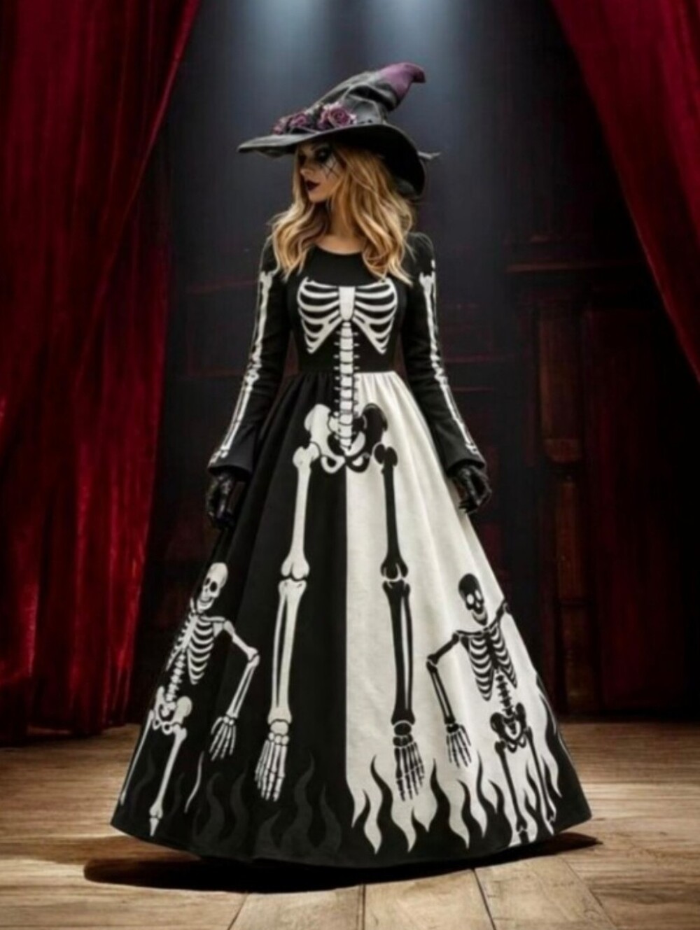 Classic Black & White Skeleton Women's Costume Dress